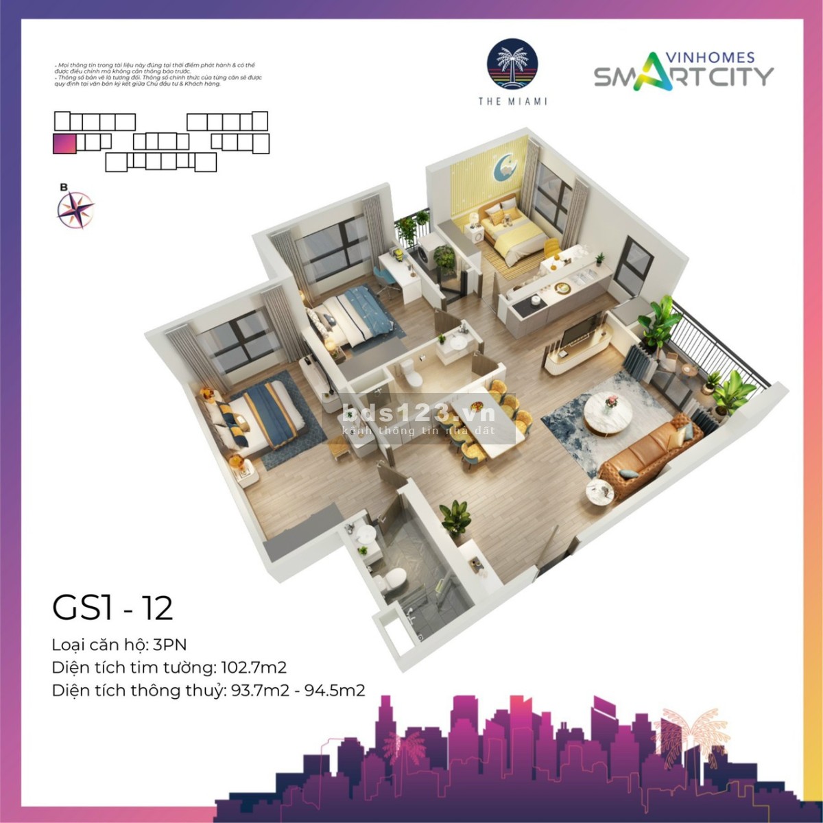 Bán căn hộ 3PN dự án Vinhomes Smart City, DT 103m² view đẹp tứ phía, giá 3,88 tỷ