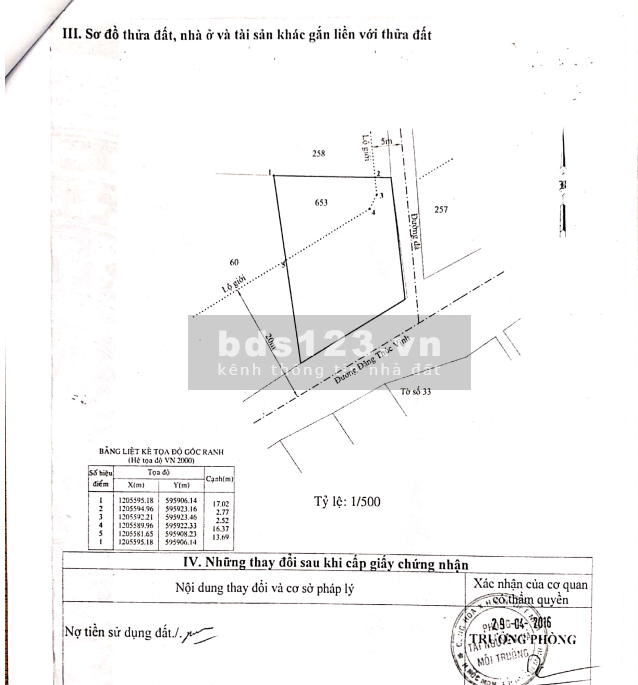 Chính chủ đất cần bán lô đất đẹp mặt tiền đường đặng thúc vịnh diện tích 2015m2