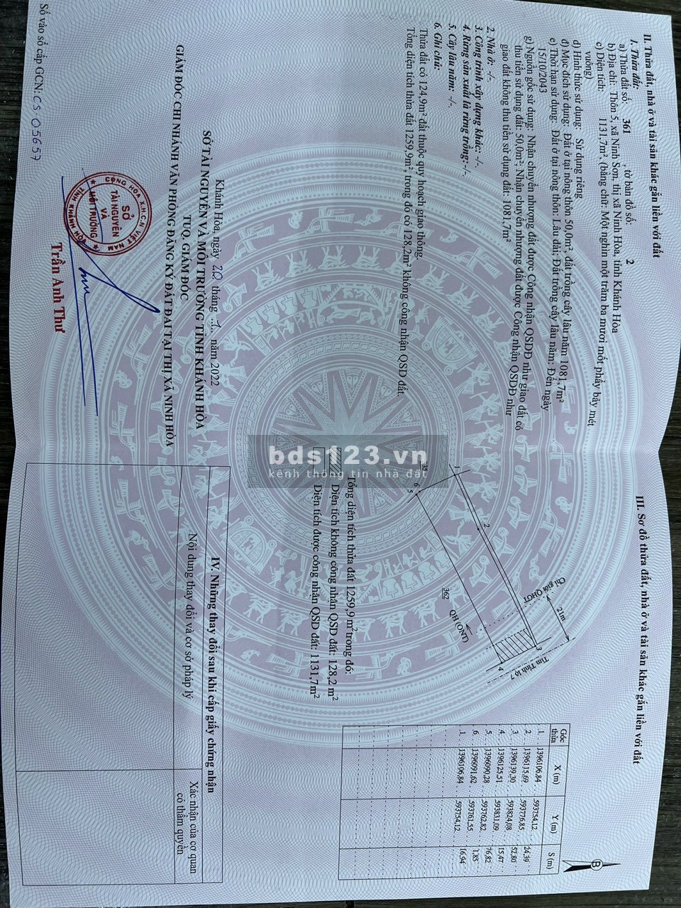 Bán đất thổ cư mt tỉnh lộ 7 Ninh Sơn, Ninh Hoà, gần hồ Đá Bàn, đối diện khu công nghiệp giá 2tr/m2