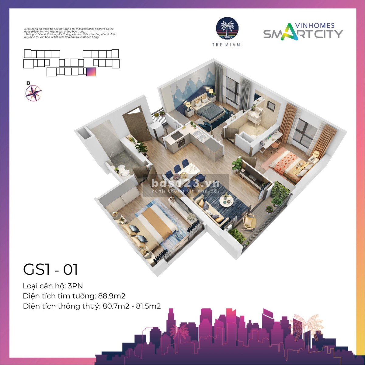 Bán căn hộ 3PN 90m² view nội khu đỉnh Vinhomes Smart City giá 3.30 Tỷ