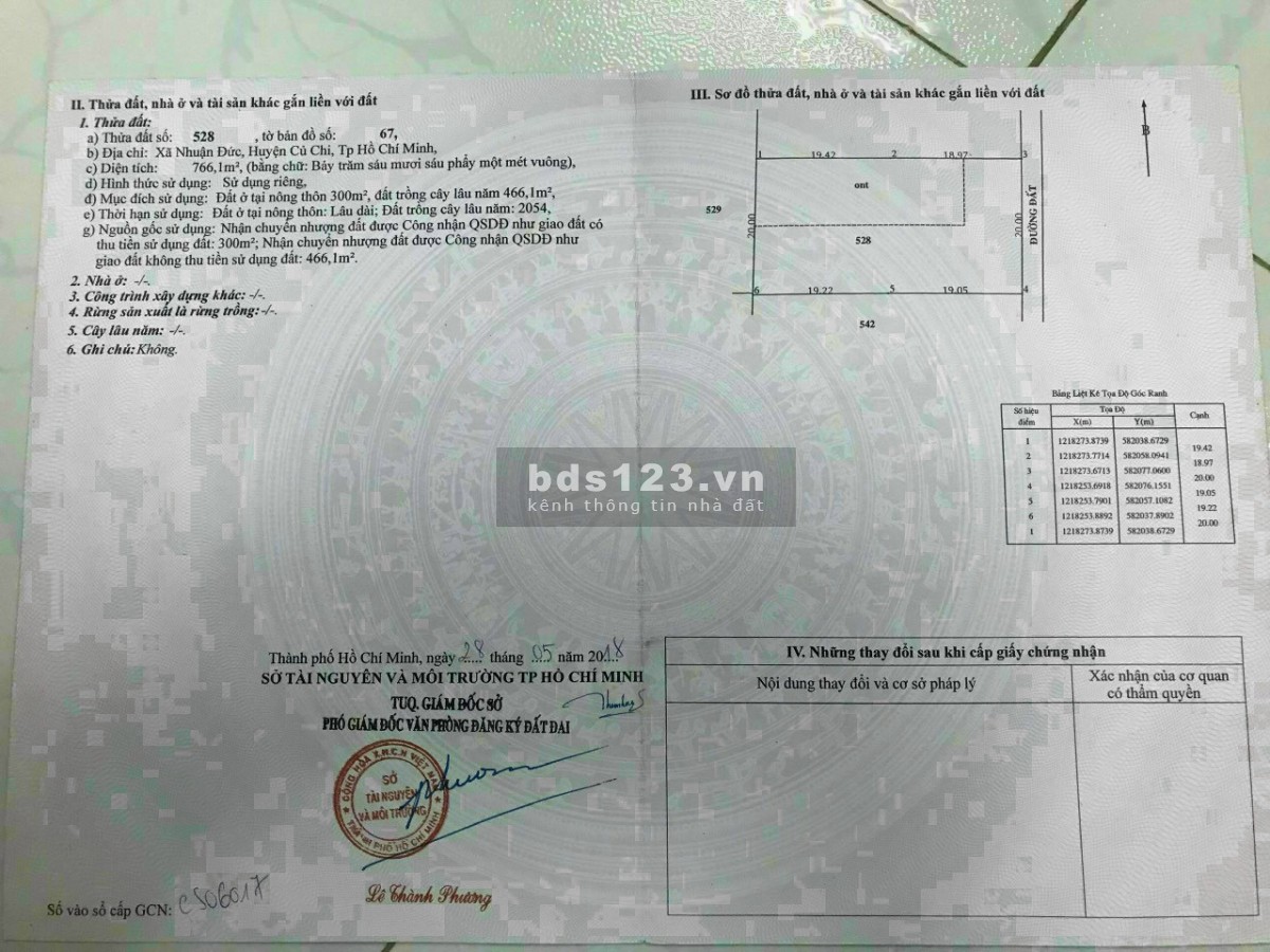 Đất Nhuận Đức DT 20m × 38m = 766m2 ( Có 300m TC )