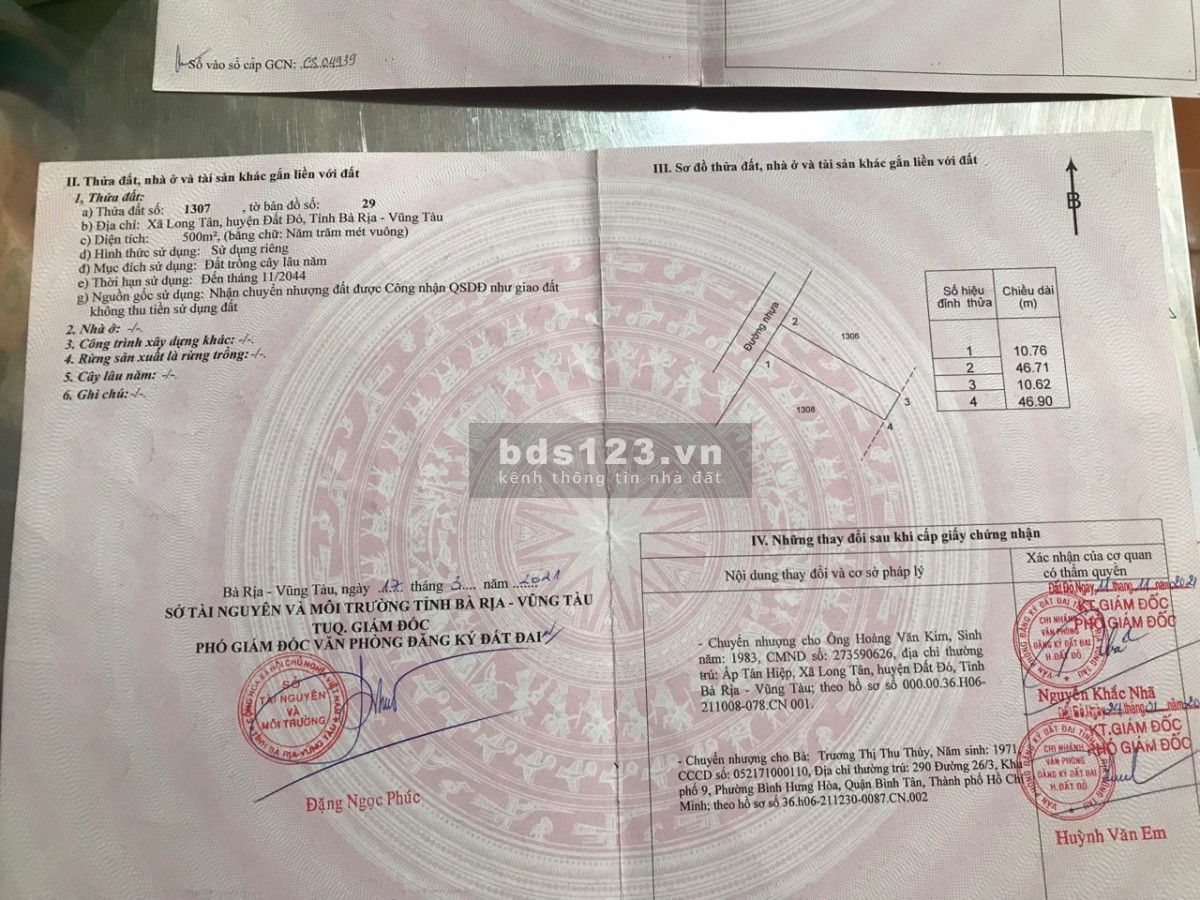 Chính chủ bán lô đất đẹp, mặt tiền đường nhựa Long Tân, Đất Đỏ, giá rẻ nhất khu vực
