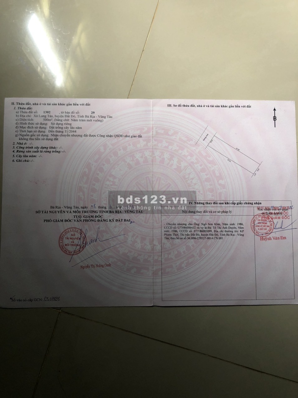 Chính chủ bán gấp đất mặt tiền đường nhựa Long Tân huyện đất đỏ BRVT