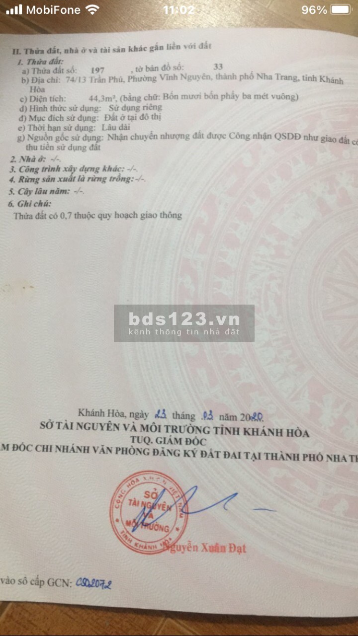 Chính chủ cần bán gấp lô đất hẻm Trần Phú gần bệnh viện Vinmec