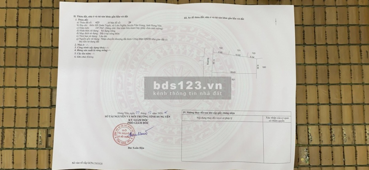 Bán lô đất chính chủ diện tích 247.9m² xã Liên Nghĩa, Văn Giang, tỉnh Hưng Yên
