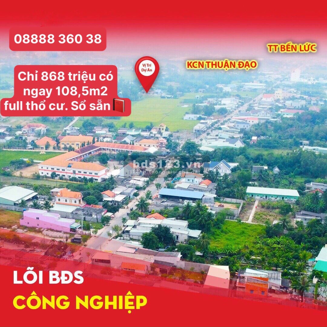 Bán đất nền gần KCN Thuận Đạo, 108m2, 100% thổ cư, dân cư đông đúc, SHR