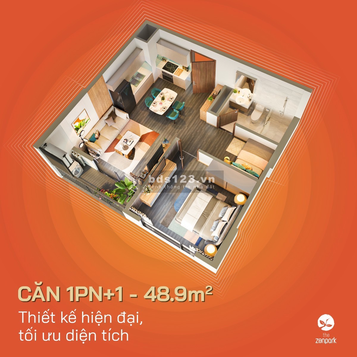 Bán căn hộ chỉ 1.6 tỷ sở hữu căn hộ 1PN+1 nội thất cao cấp Zenpark