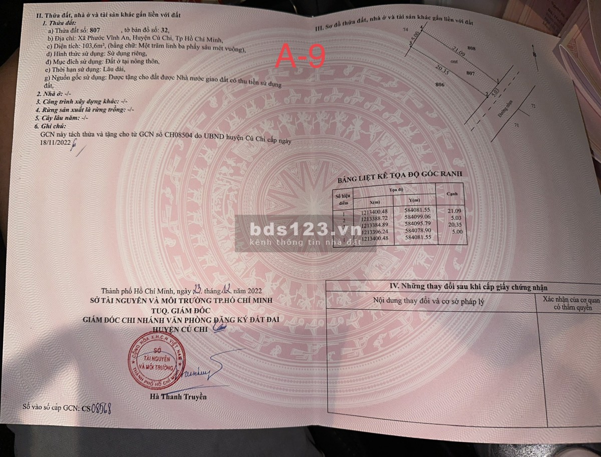 Bán đất Củ Chi sổ sẵn mặt tiền đường 409, giá rẻ, mua bán sang tên ngay.