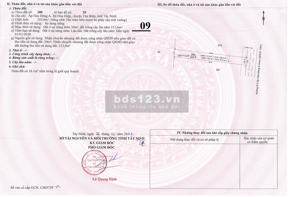 Bán đất mt mở rộng 15m có thổ cư, buôn bán, đầu tư trung tâm xã Tây Ninh 400 triệu