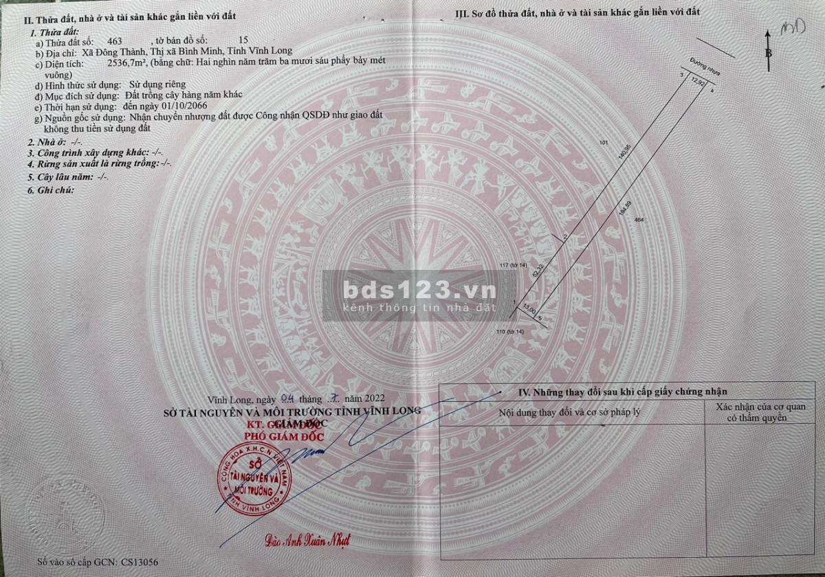 Bán đất mặt tiền đường lộ 4m đông thành-hoá thành ,BÌNH MINH