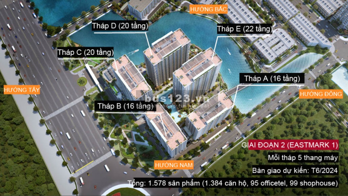 Hổ trợ lãi suất 0% đến quý 4/2024, bán căn hộ MT Eastmark chỉ 530 triệu, DT 63m²