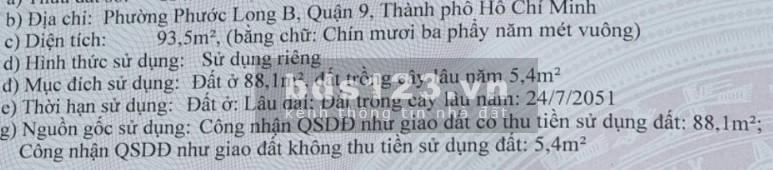 Bán đất hẻm 52 đường Trần Thị Điệu, phường Phước Long B