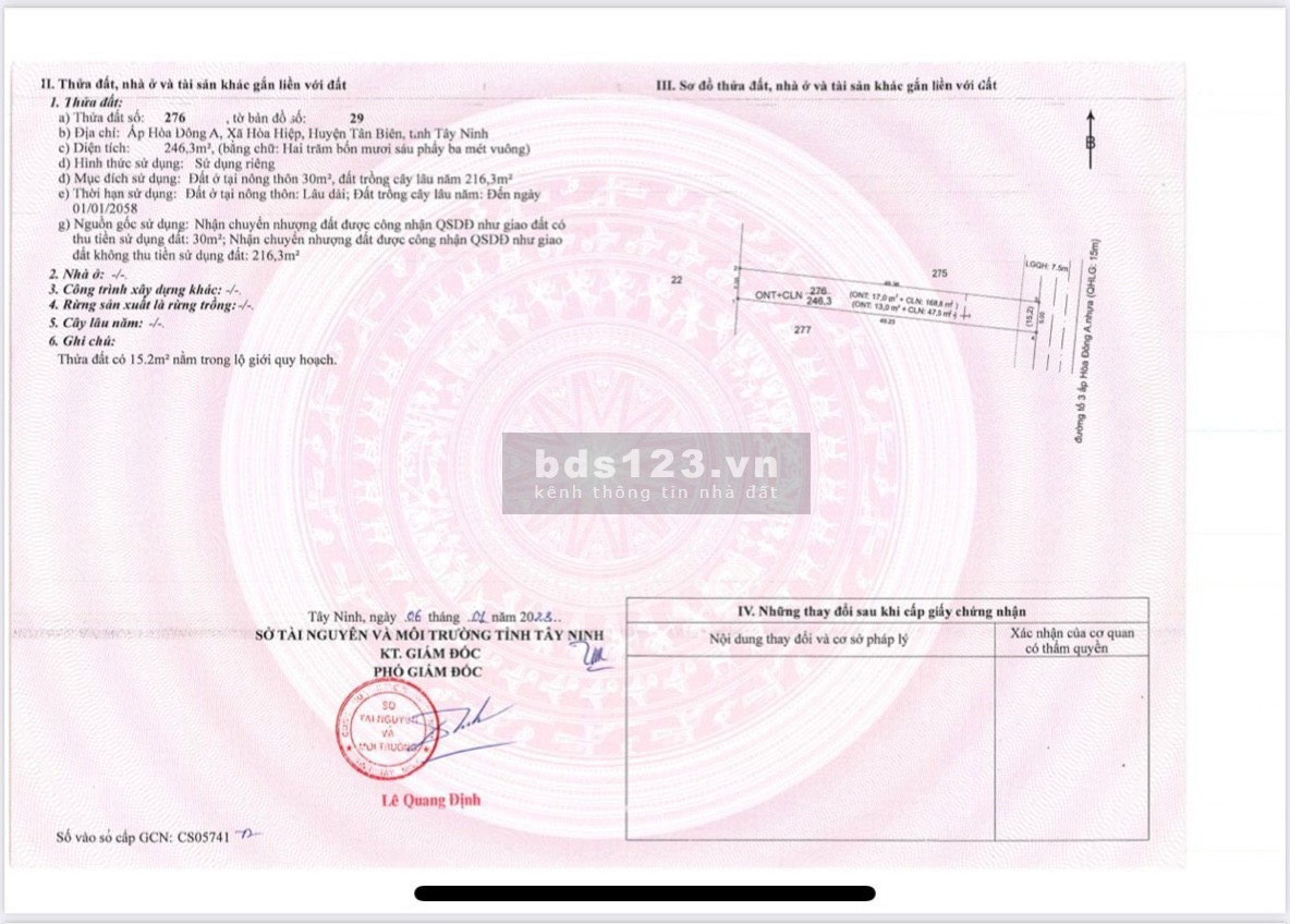 Bán đất cạnh nhà DT 241m² (5 x 48m), giá 399 triệu mặt tiền đường 15m tặng 1 chỉ vàng SJC