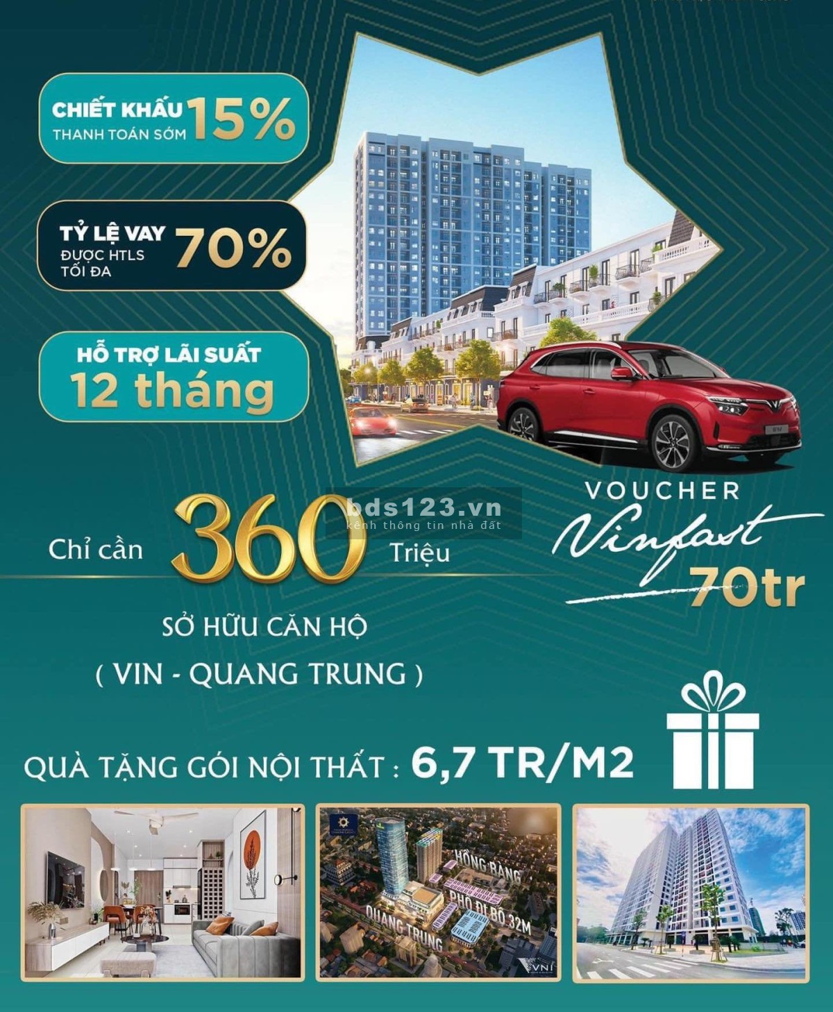 Bán căn hộ 1 ngủ + 1 giá tốt từ chủ đầu tư Vingroup Vincom Quang Trung TP Vinh