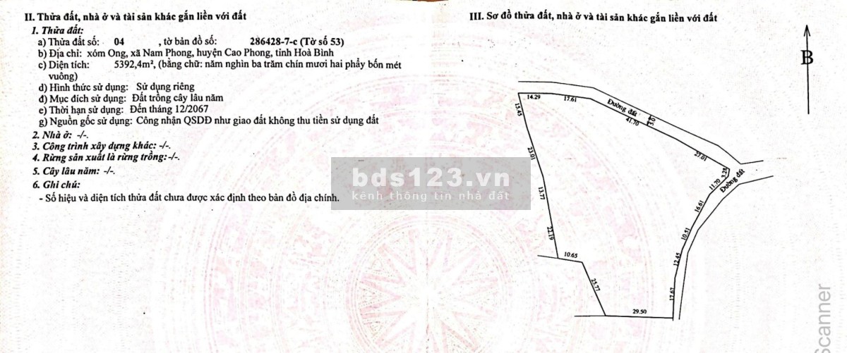 Chính chủ bán đất xã Nam Phong, Cao Phong, diện tích 5400m2 sổ sẵn chính chủ