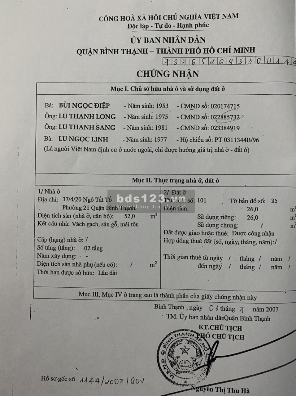 Bán nhà 1 trệt 2 lầu 37/4 Ngô Tất Tố P21 Bình Thạnh