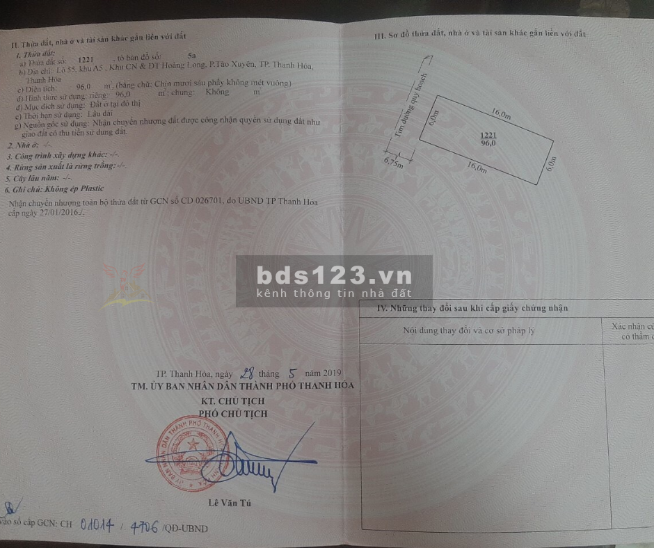 Chính chủ bán đất 96m, giá 1 tỷ 380, khu công nghiệp Hoằng Long, Thanh Hóa