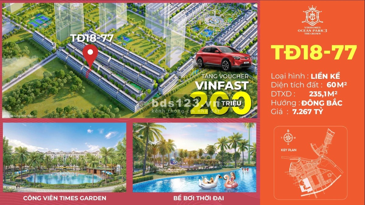 Bán liền kề dãy Thời Đại 18 giá tốt nhất Vinhomes Ocean Park 3- The Crown giá 6,3 tỷ