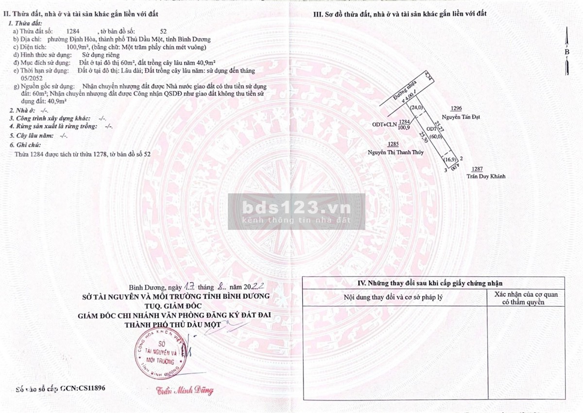 Cần bán gấp lô đất mặt bằng kinh doanh đối diện trường tiểu học Định Hoà