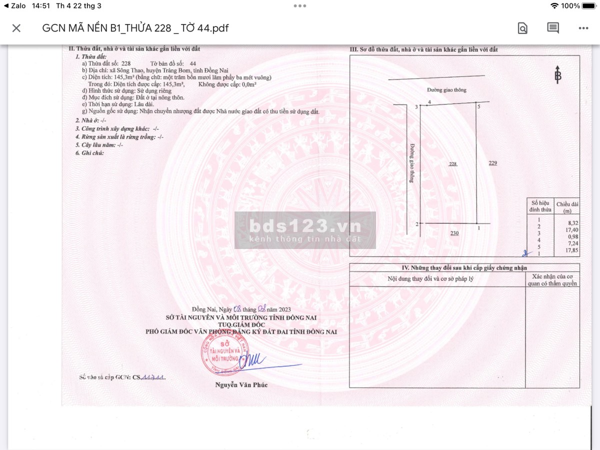 Bán đất 250 nền giai đoạn 1, KDC Sông Thao.Trảng Bom. Giá thật 1.1 tỷ