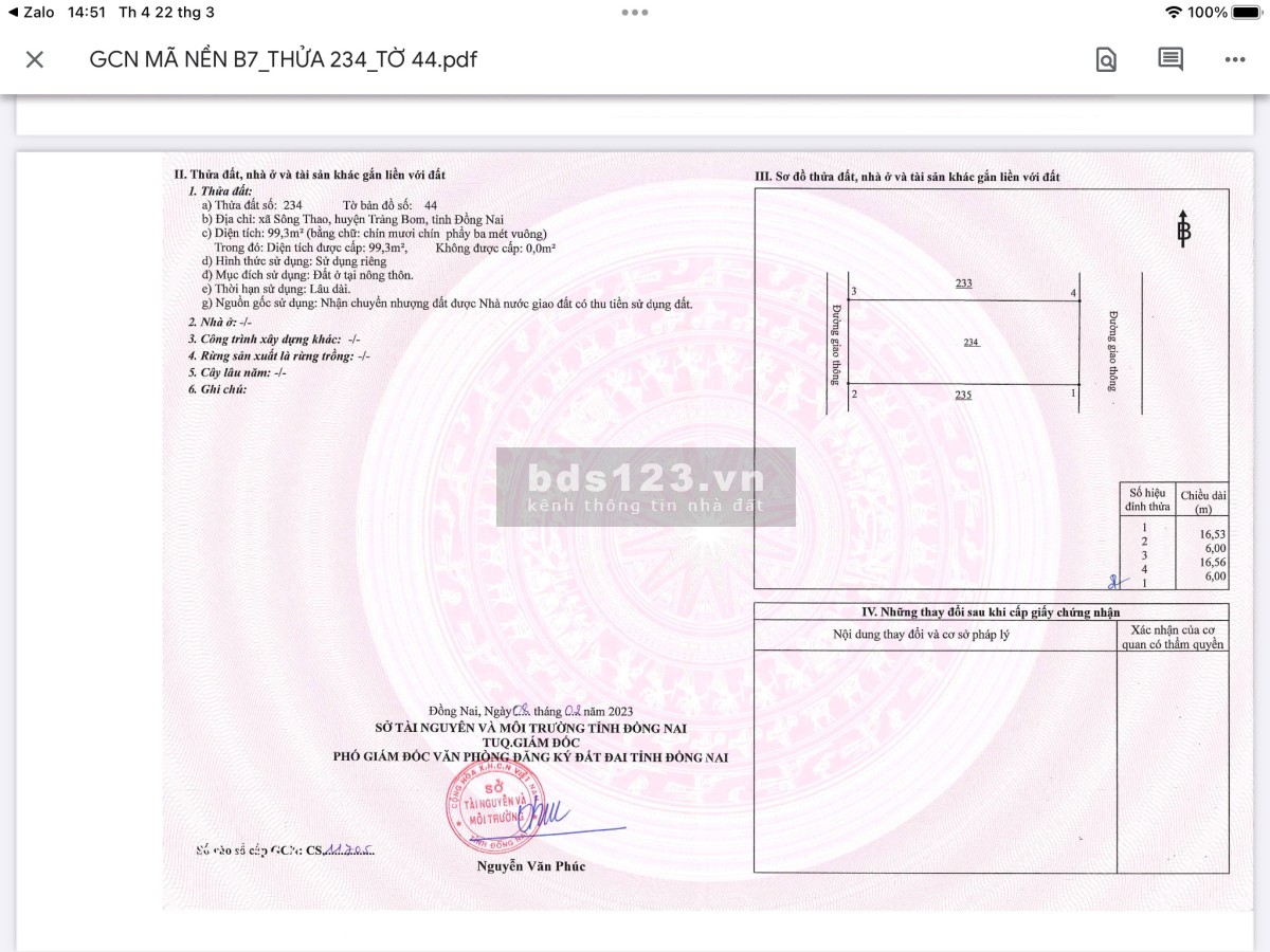 Bán đất 250 nền giai đoạn 1, KDC Sông Thao.Trảng Bom. Giá thật 1.1 tỷ