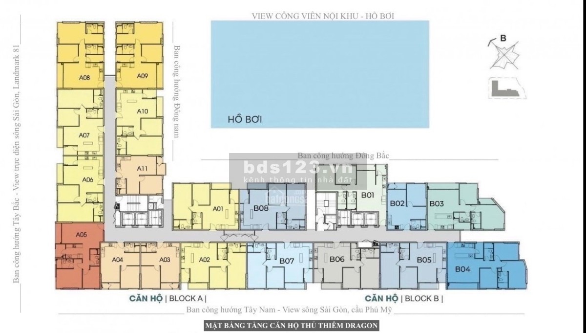 Bán căn góc 2PN Thủ Thiêm Dragon (mã căn B03) có 2 ban công, view công viên. LH: 0898880505