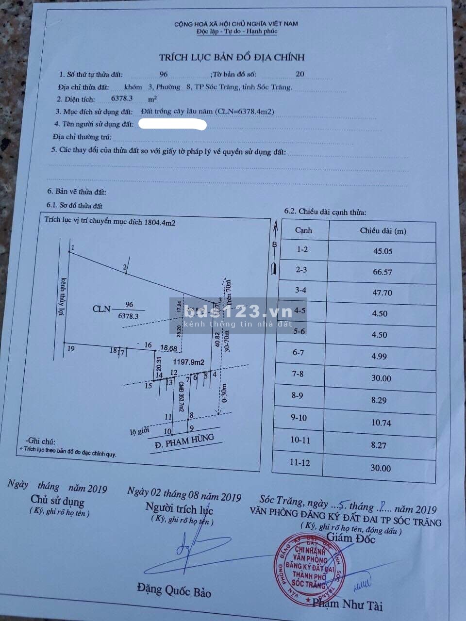 Bán nền mặt tiền đường Phạm Hùng - Phường 08 TP Sóc Trăng