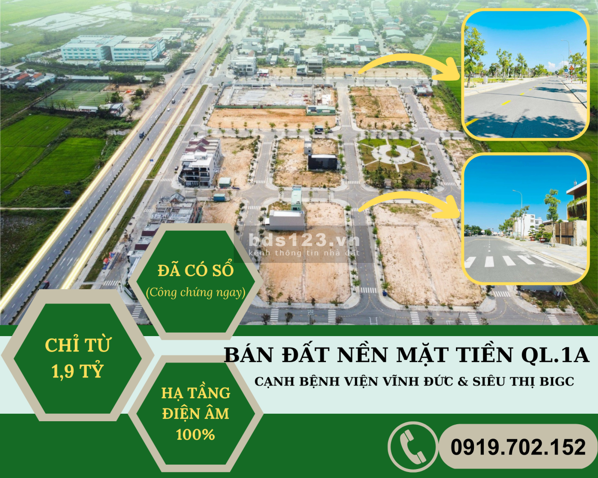 Đất nền có sổ - Công chứng ngay - Mặt tiền QL1A - Cạnh siêu thị Big C - Cạnh bệnh viện lớn khu vực