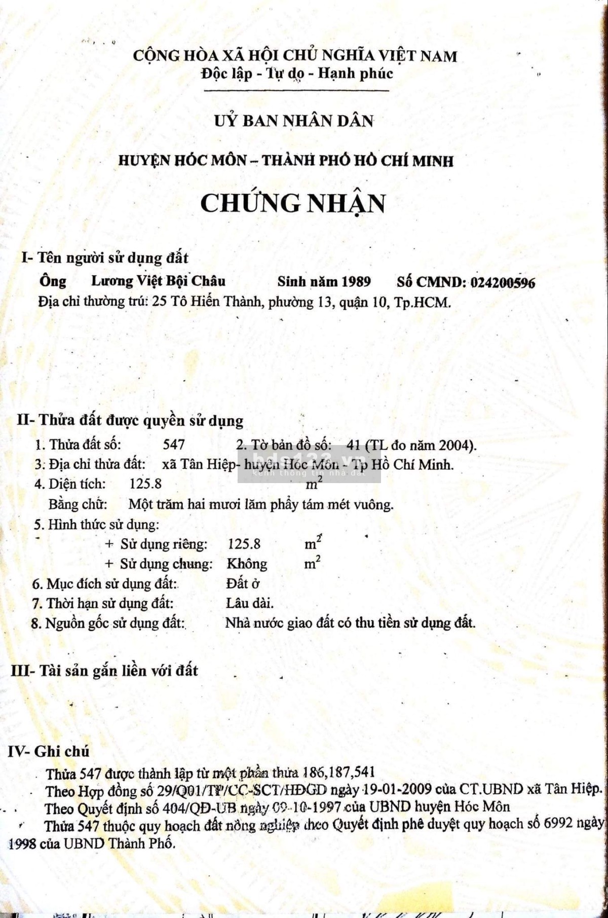 Chính chủ cần bán đất khu vực Hóc Môn