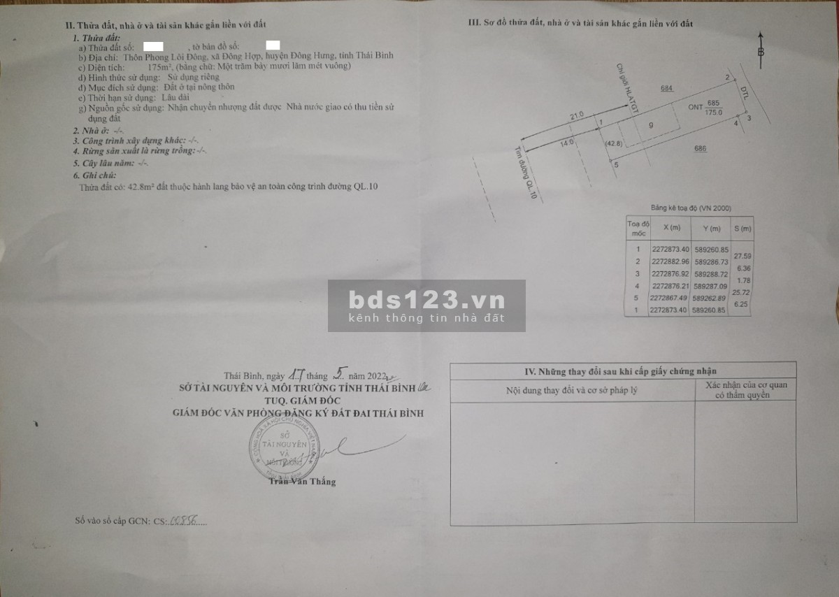 Chính chủ cần bán đất tặng nhà mặt tiền vị trí đẹp tại Thái Bình