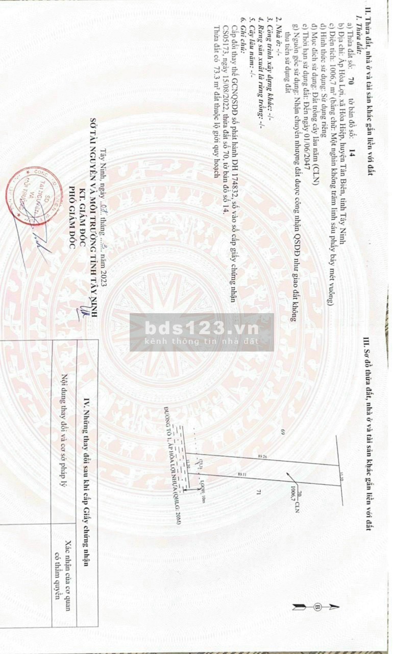 Sổ sẵn 7 nền đất xã hòa hiệp Tân Biên. Đường nhựa thông thoáng nhà nước QH20m SHR