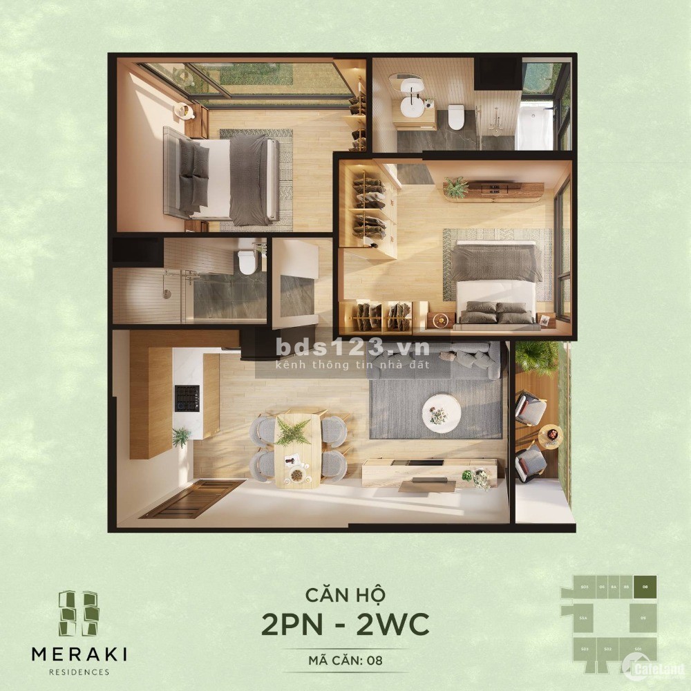 Bán chung cư 2PN 83m2 view vườn, biệt thự đảo tại Meraki Residences Ecopark liên hệ 0386883555