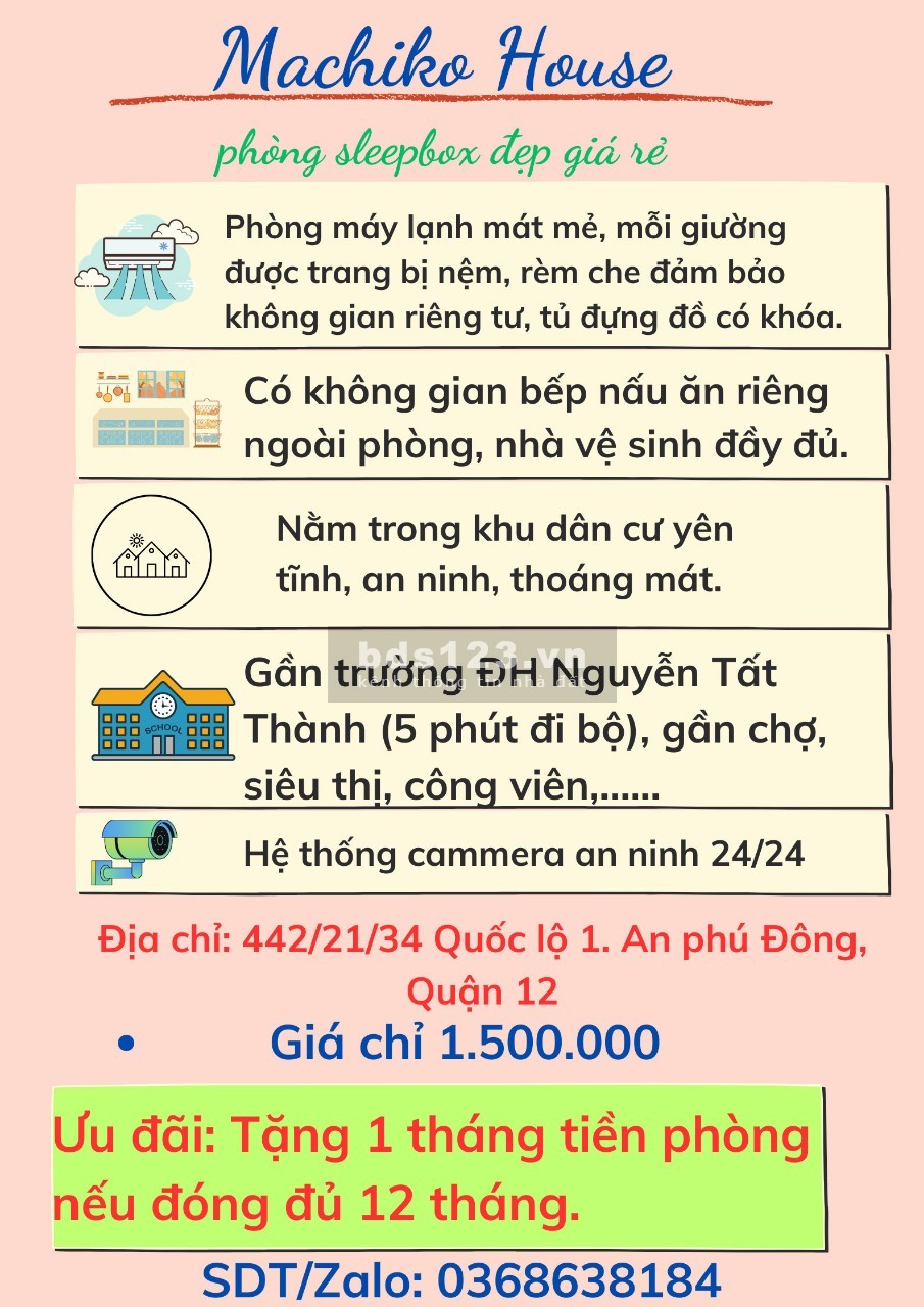 Cho thuê kký túc xá, sleepbox quận 12 gần Đại Học Nguyễn Tất Thành