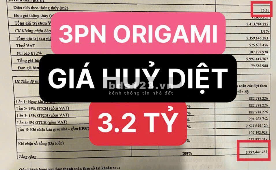 Bán căn hộ 3pn tại The Origami Vinhomes Q9 chỉ từ 630 triệu nhận ngay nhà