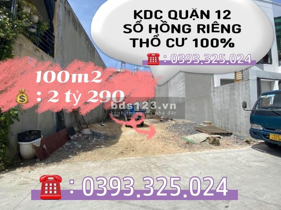 Bán lô đất ngộp 100m2 kdc Quận 12