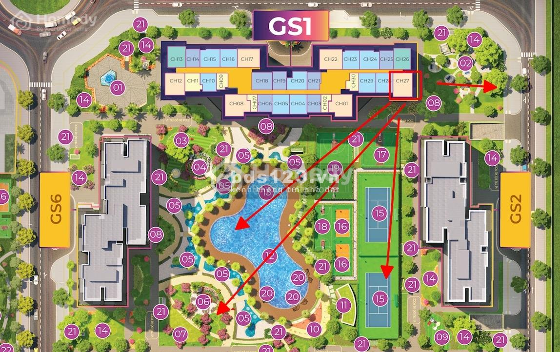 Cần bán căn 1PN+1 GS1 (the Miami) (thông thủy 42,7m2) Vinhome Smart City