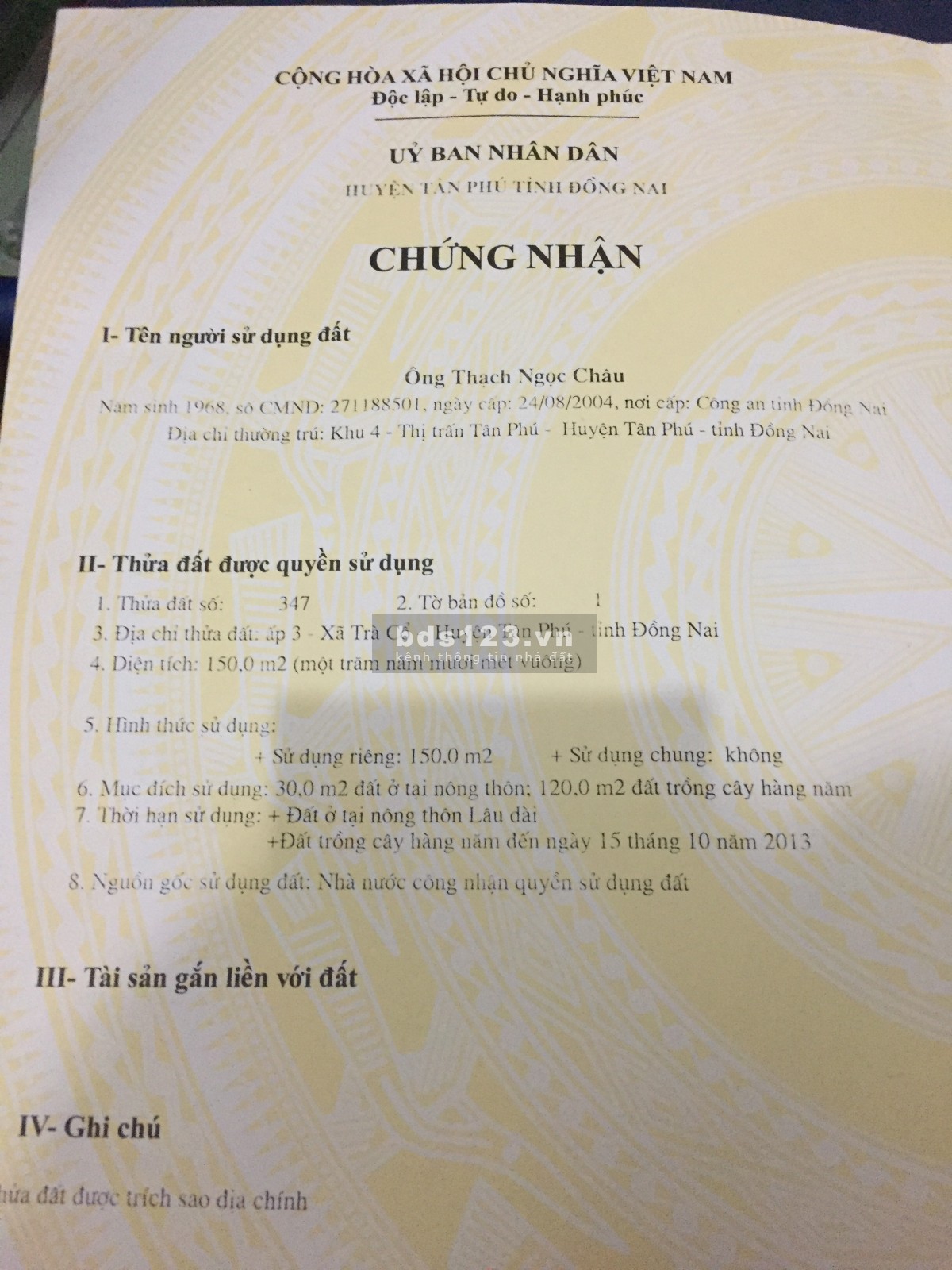 Bán đất khu tân phú Graden huyện tân phú đồng nai