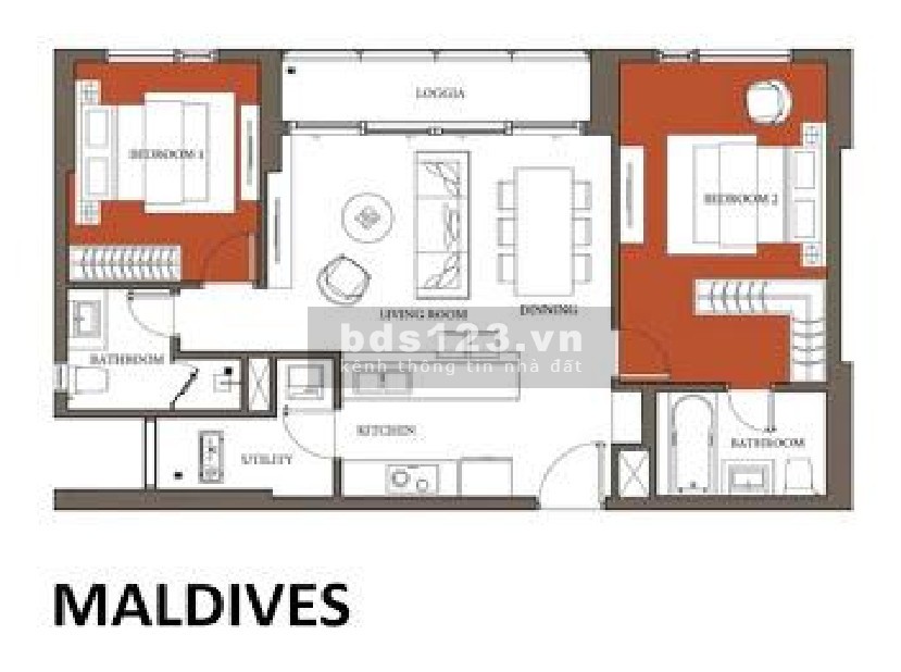 Nhà Siêu Đẹp đang trống sẵn - Đảo Kim Cương cho thuê căn hộ 2PN - tháp Maldives Lh Tâm: 0902050643