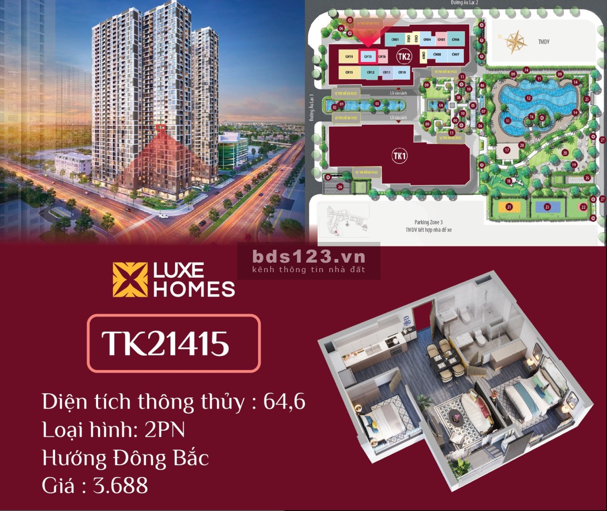 Chính chủ cần bán gấp căn hộ 2 ngủ giá chỉ từ 300 tr toà TK2 vinhomes smat city.