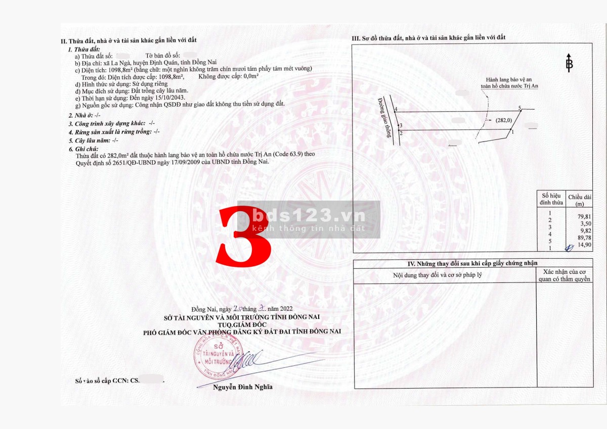 Bán đất vườn sổ đỏ gần hồ Trị An, 1100m2, giá chỉ 1.1 triêu/m2. Đường oto. LH 0912 157 978
