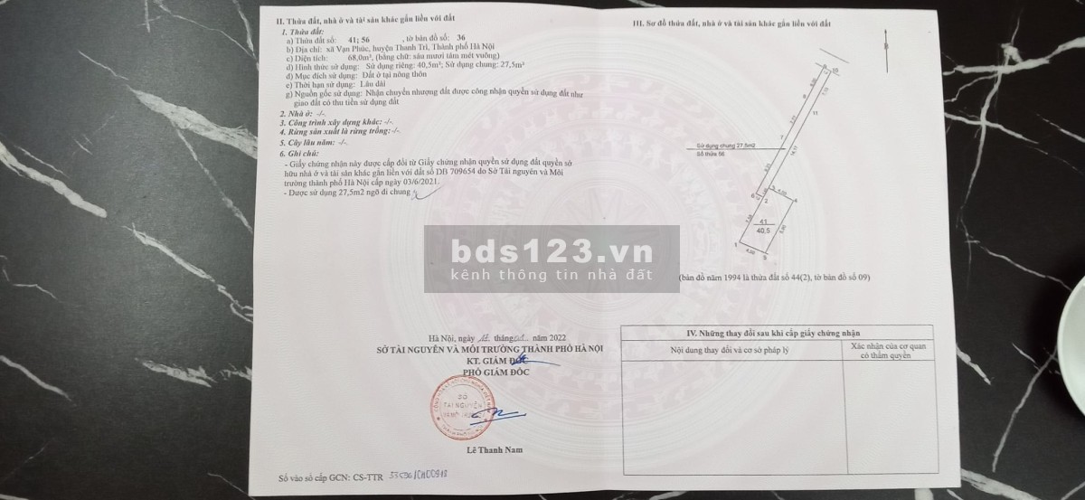 Tôi là chính chủ cần bán đất tại Thôn 1, xã Vạn Phúc, Thanh Trì, Hà Nội