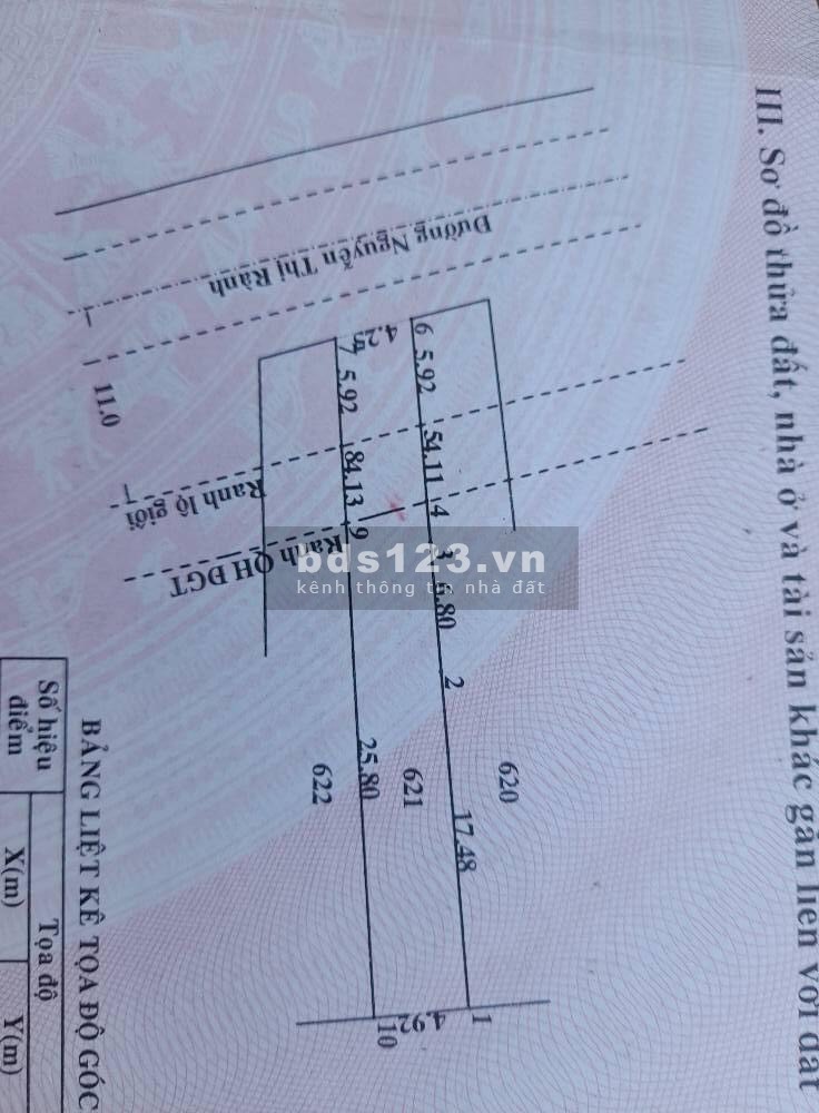 Bán đất mặt tiền Nguyễn Thị Rành, Củ Chi, dt:164m2 sổ hồng riêng 3,2 tỷ.