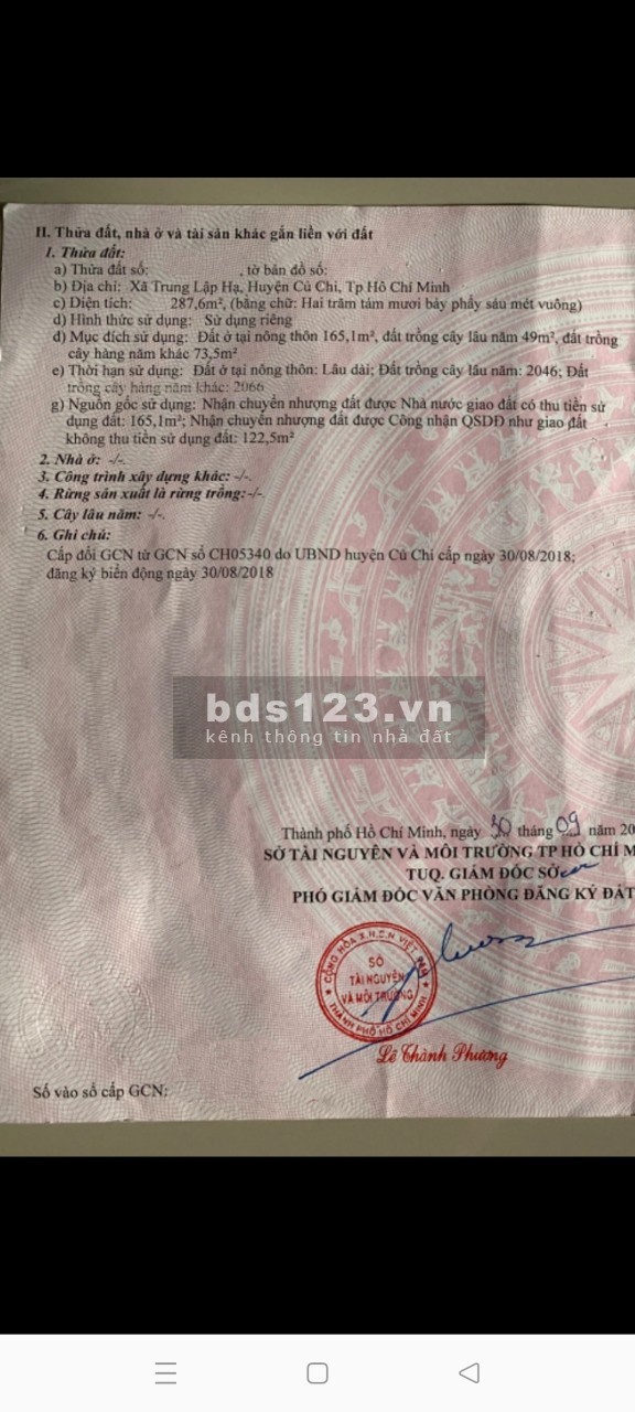 Bán đất Củ Chi, mặt tiền Nguyễn Thị Rành, 287m2, 5x57, sổ hồng riêng 4,1 Tỷ.