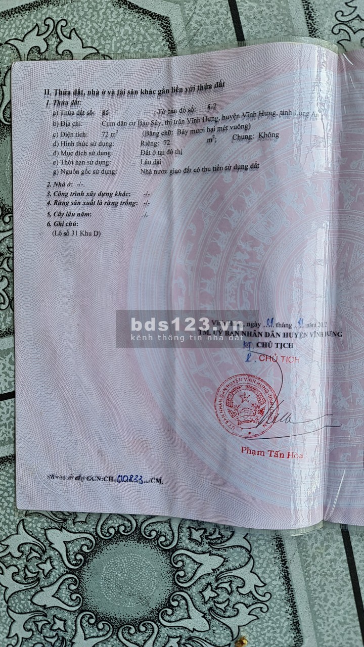 Khu phố Bàu Sậy.Trương Định,TT Vĩnh Hưng, Nhà MẶT TIỀN KINH…