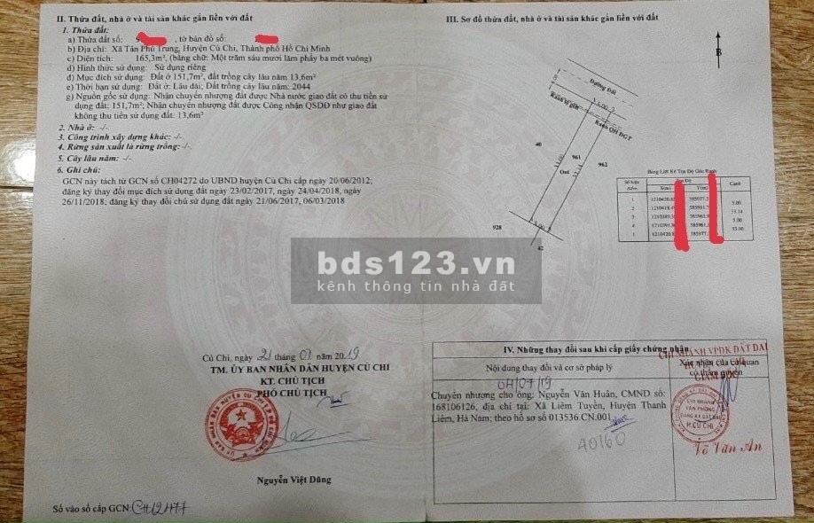Bán đất Thổ Cư Nguyễn Thị Lắng, Tân Phú Trung, Củ Chi 165,3m2 giá 345 triệu