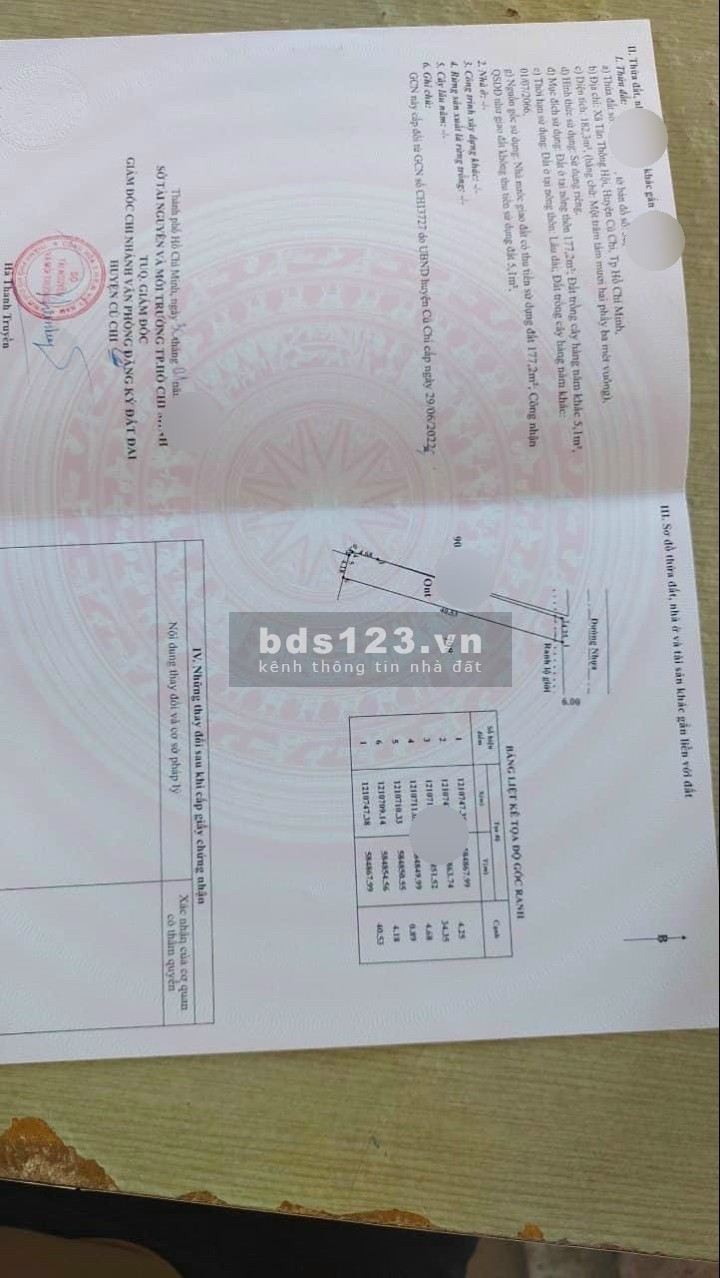 Bán gấp đất Trần Văn Chẩm, Tân Thông Hội, Củ Chi 182m2 SHR giá 375tr