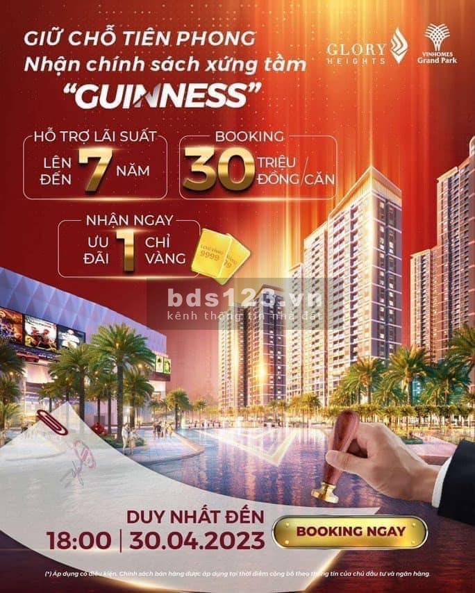 Mở bán căn hộ Glory Heights nhận booking giá tốt chỉ từ 30 triệu, hỗ trợ lãi suất đến 7 năm