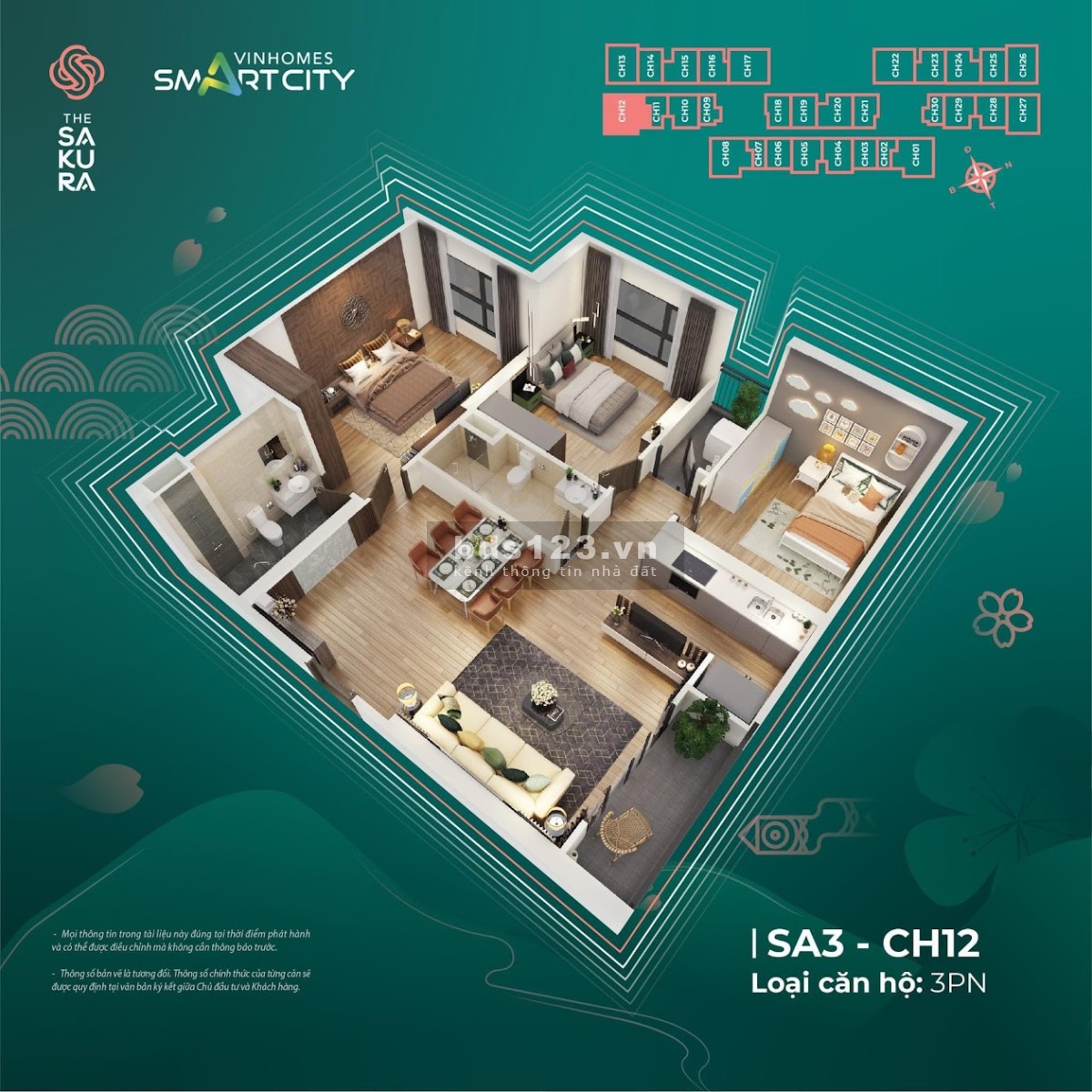 Bán 3PN Sakura Vinhomes Smart City ở ngay view bể bơi nhỉnh 3 tỷ, hỗ trợ 70% vốn tự có chỉ từ 800tr