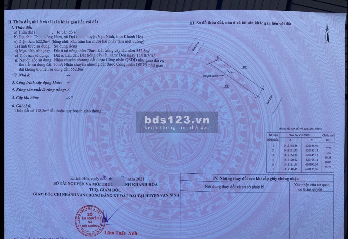 Bán đất gấp để trả nợ ngân hàng, mảnh đất hai mặt tiền ở Khánh Hòa,
