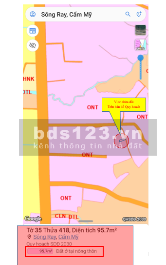 Chính chủ bán đất thổ cư 95,7 m2 Huyện Cẩm Mỹ, Đồng Nai. Giá 720 triệu